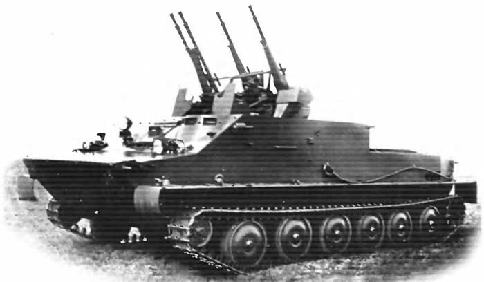 Опытная зенитная самоходная установка БТР-50П с ЗТПУ-4 (СССР)