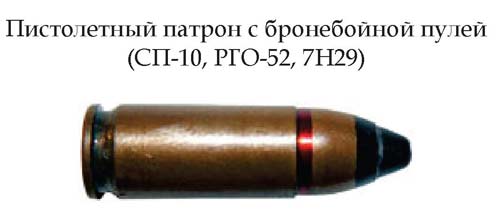 Пистолетный патрон с бронебойной пулей СП-10, РГО-52, 7Н29 (Россия)